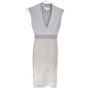 MICHAEL Michael Kors Silver V Neck Sleeveless Midi Stretch Bodycon DressXS